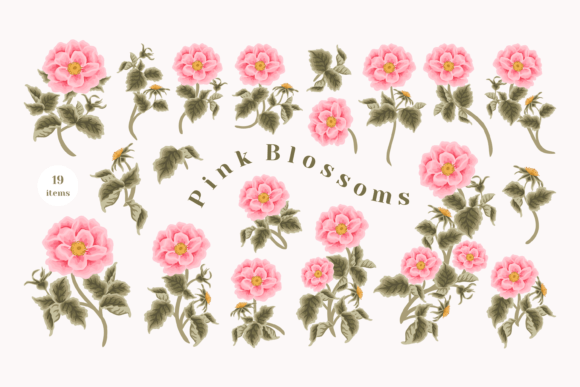 Bringing Romantic Elegance to Your Creative Projects with the Pink Garden Blossom Floral Clipart Set
