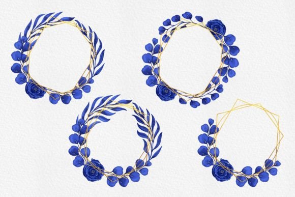 Elevate Your Projects with the Blue and Gold Watercolor Floral Frame 4
