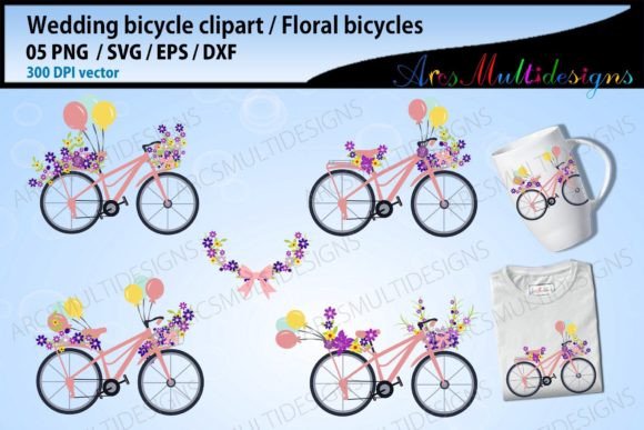 Floral Bicycle SVG Digital Art for Wedding Design