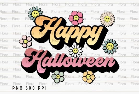 Retro Happy Halloween Smiley Floral PNG: A Modern Twist on Vintage Holiday Design